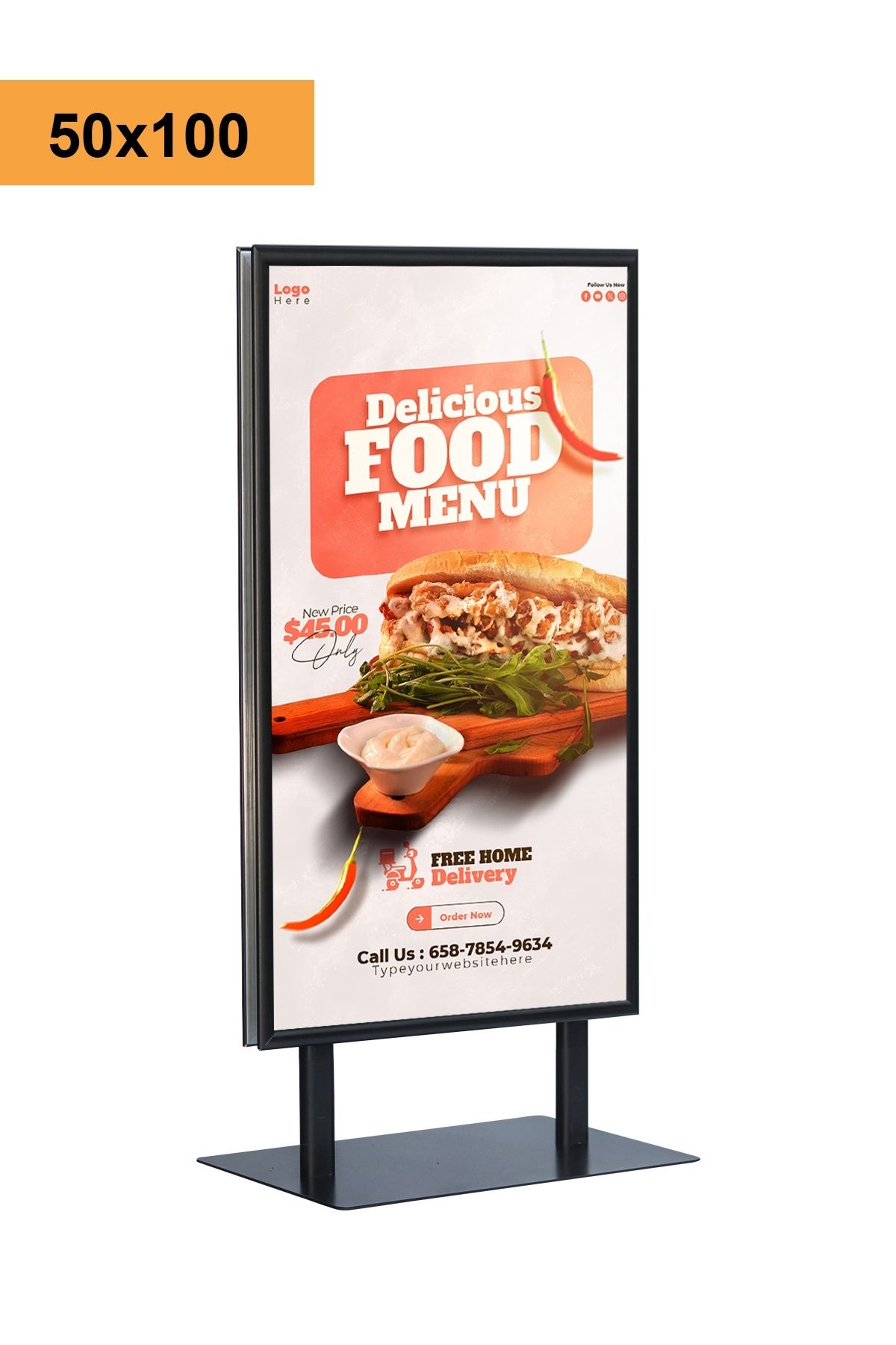 ÖzgürceSeç 50x100 Çift Taraflı Sac Taban Kaldırım Reklam Panosu Ayaklı Poster Pano Siyah