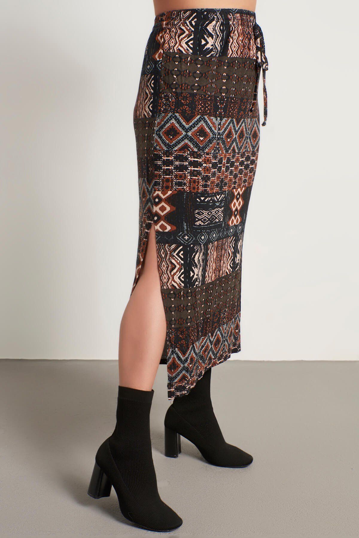 MYLİNE-Ethnic Patterned Combed Cotton Long Skirt 3