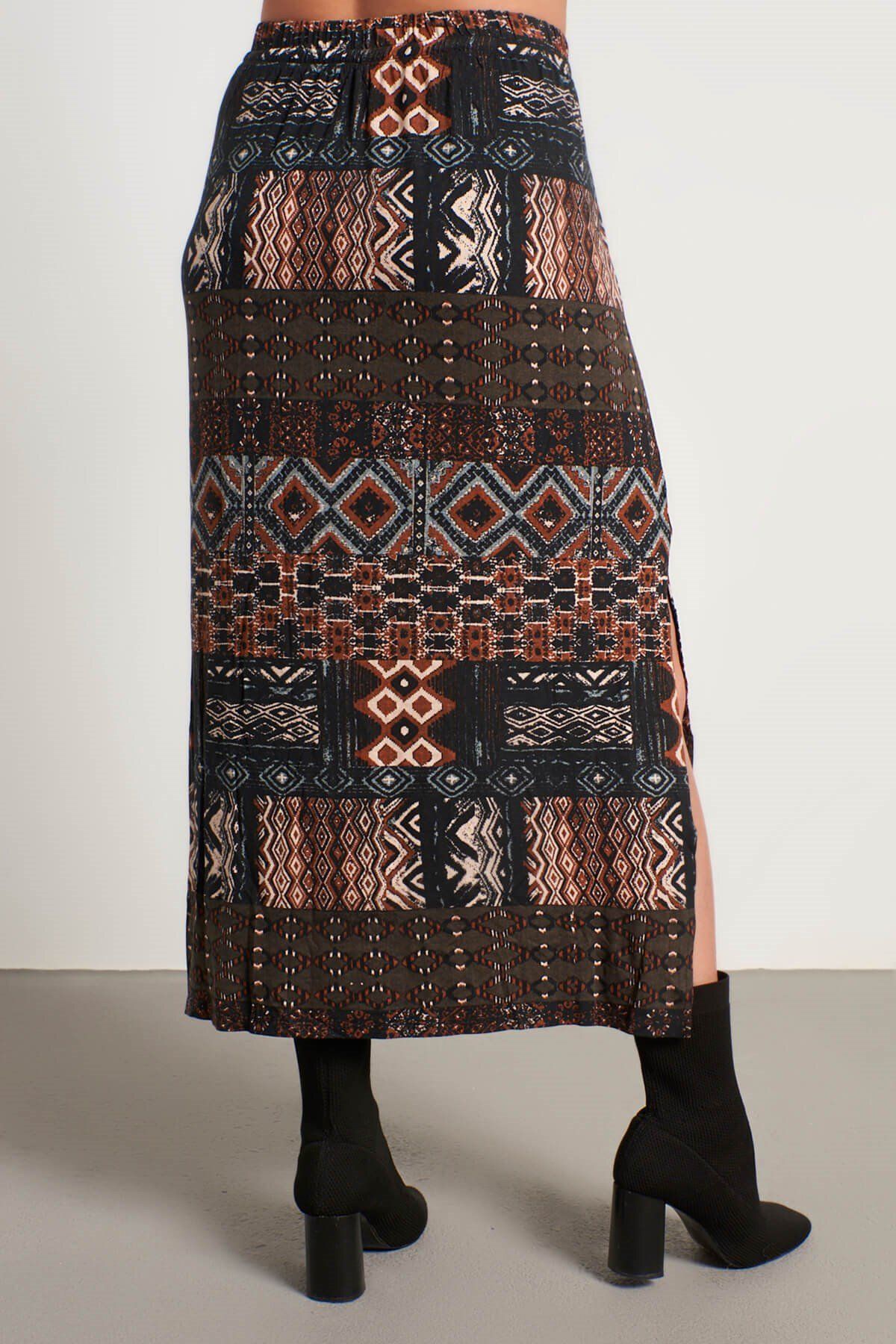 MYLİNE-Ethnic Patterned Combed Cotton Long Skirt 4