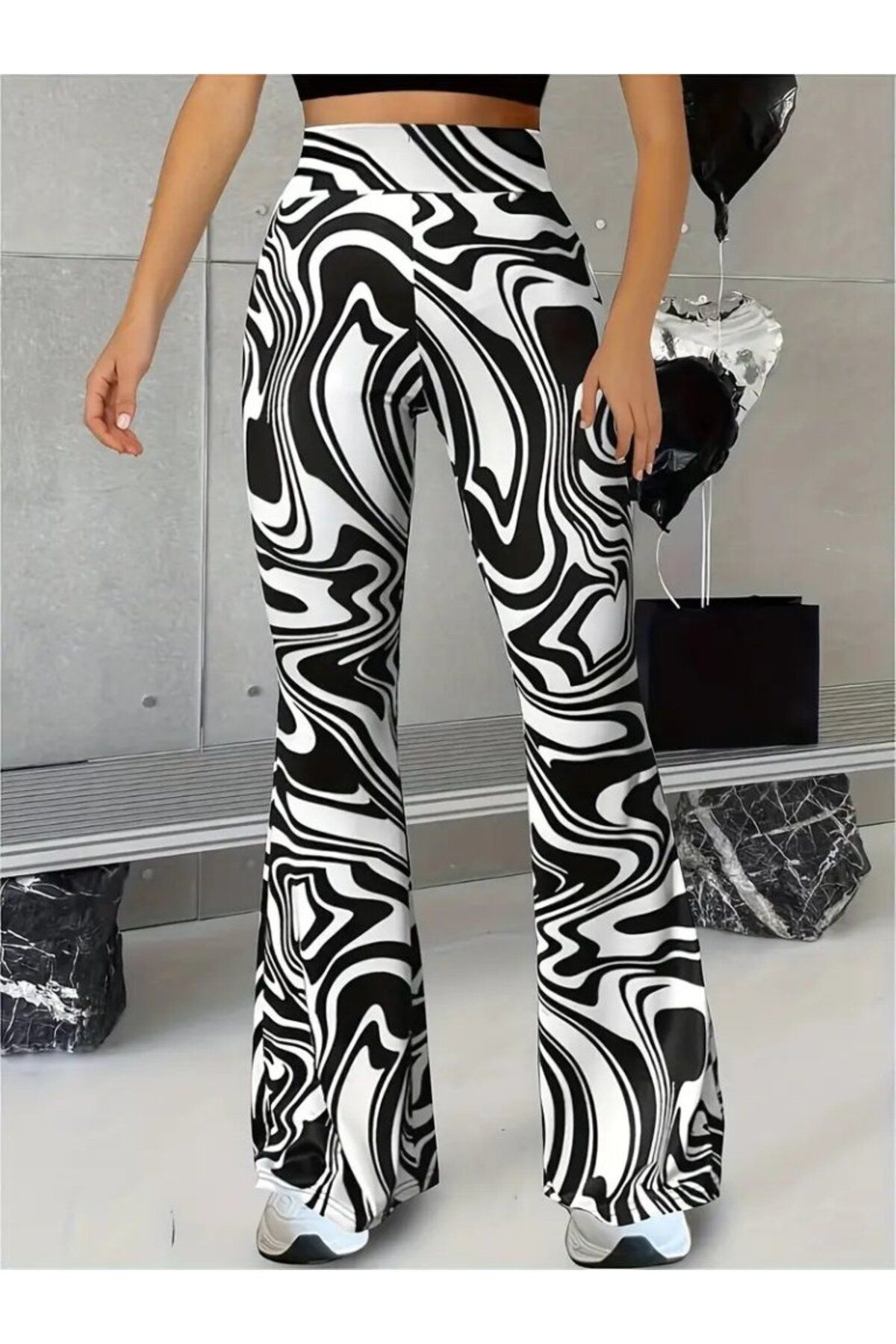 velmorafashion Kadın Yüksek Bel Zebra Desenli Tayt