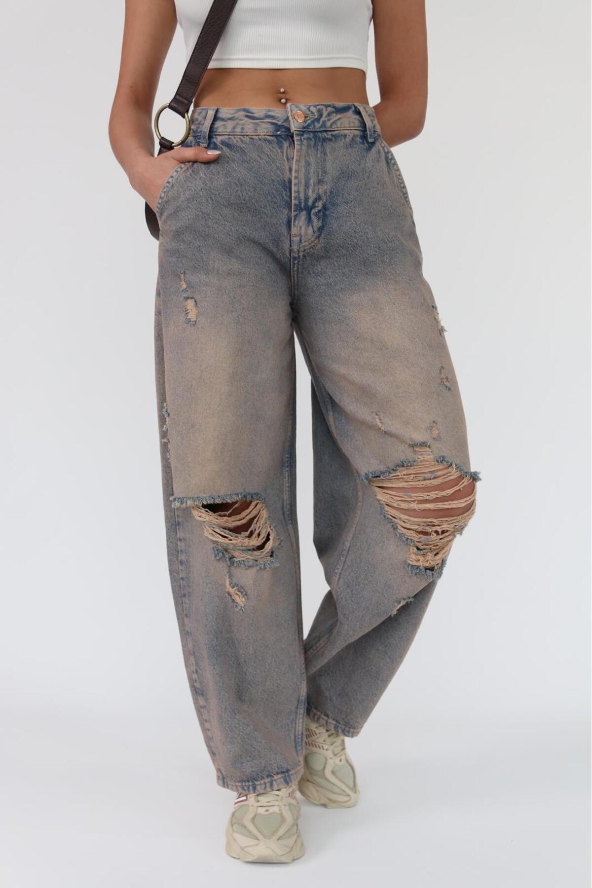 Zeo Basic-Skater Fit Beige Tint Ripped Jean 6