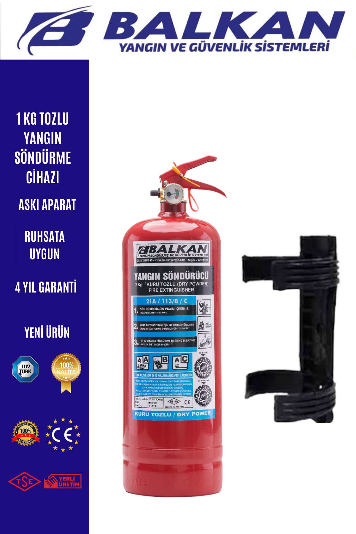 Balkan Ticaret 1 kg yangın söndürme cihazı+Askı aparatı