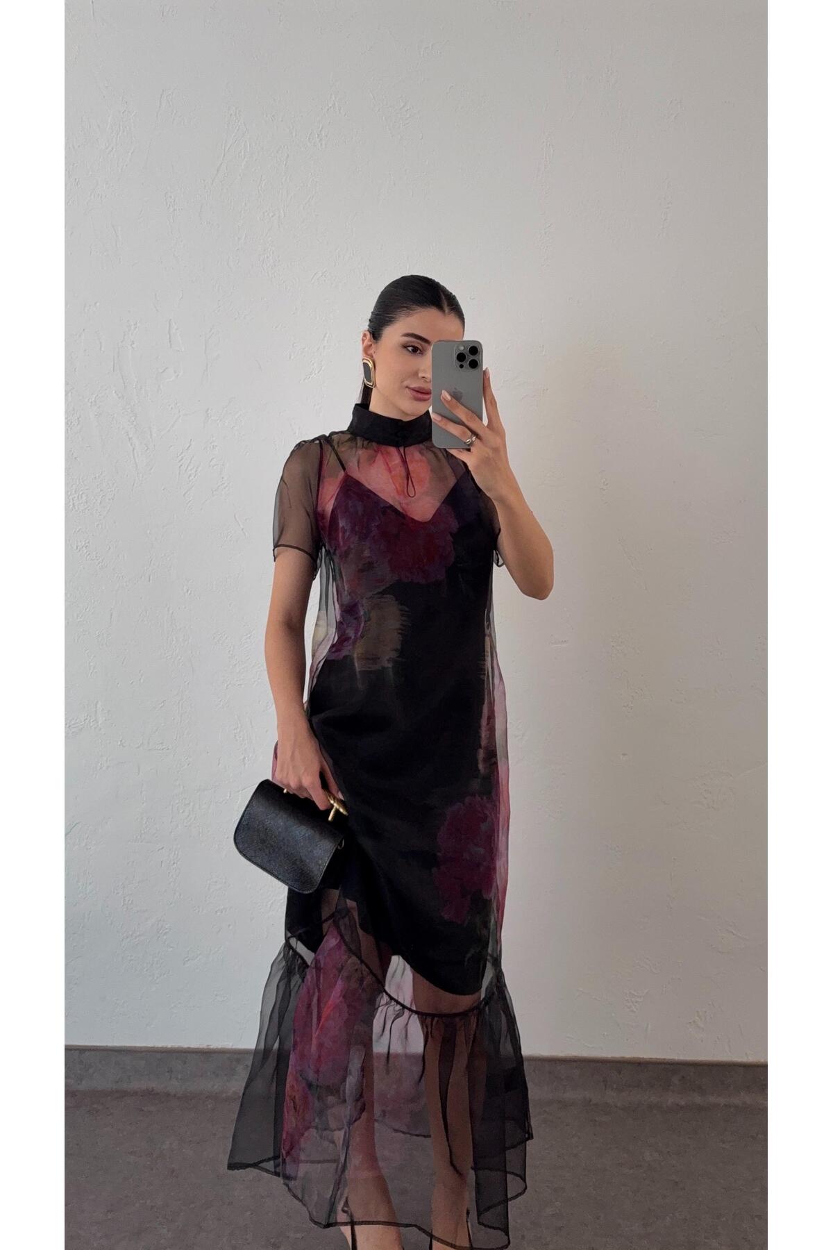 HAZELANNA Patterned Organza Dress