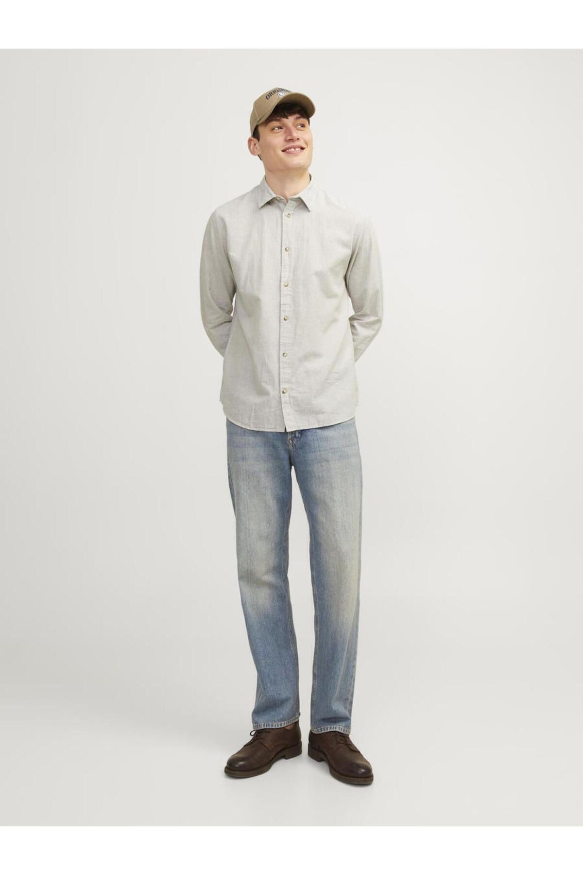 Jack & Jones-Ανδρικό λινό μακρυμάνικο πουκάμισο J&j Sand Beige White 5