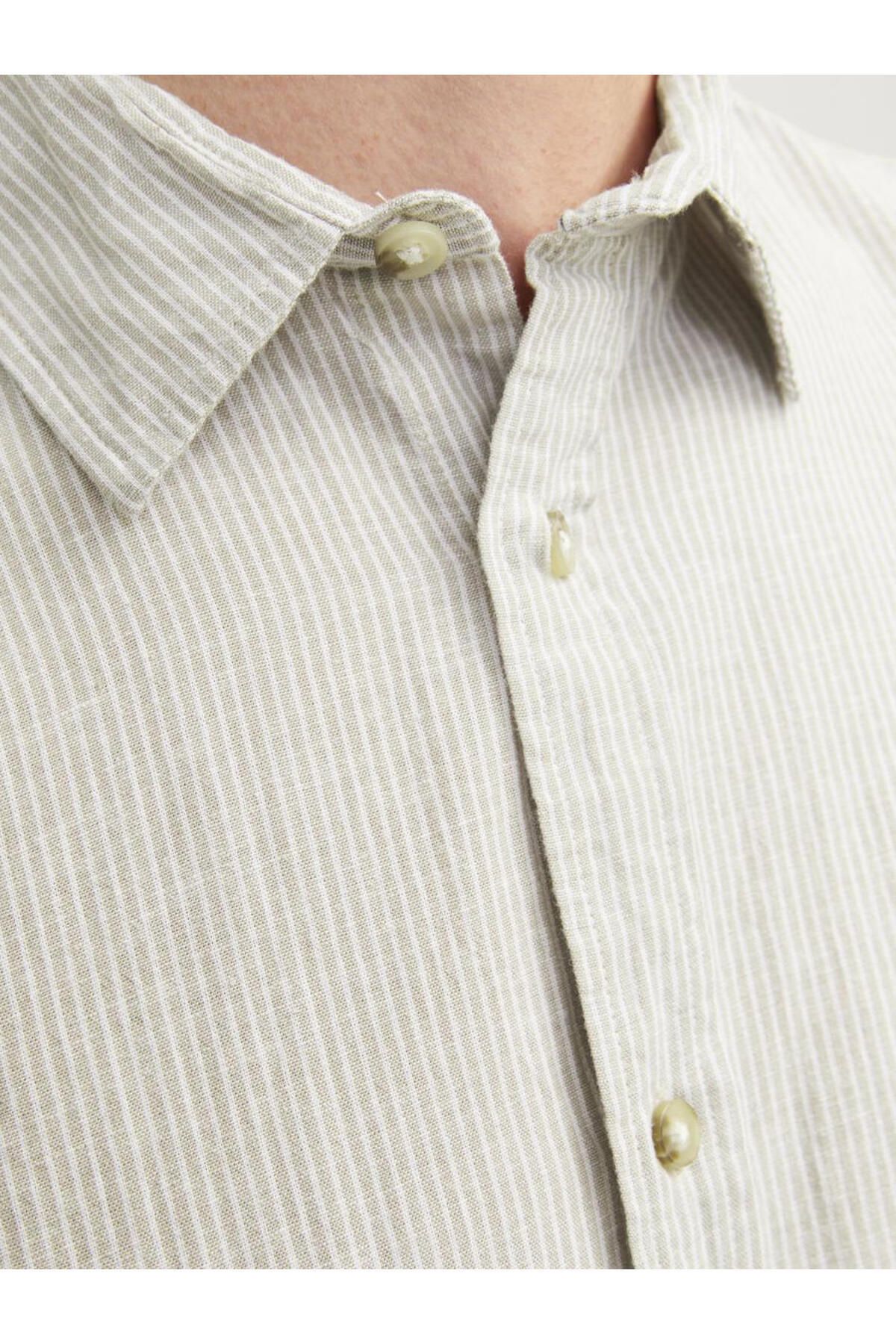 Jack & Jones-Ανδρικό λινό μακρυμάνικο πουκάμισο J&j Sand Beige White 7