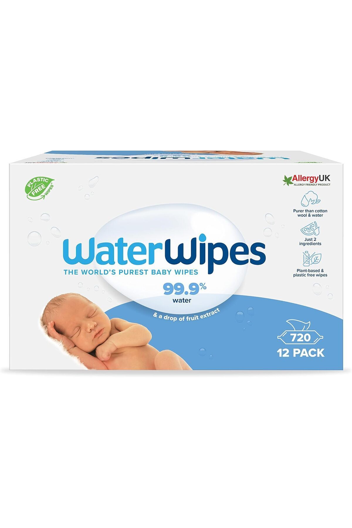 WaterWipes 720 منديلًا - عبوة من 12 منديلًا مبللة طبيعية