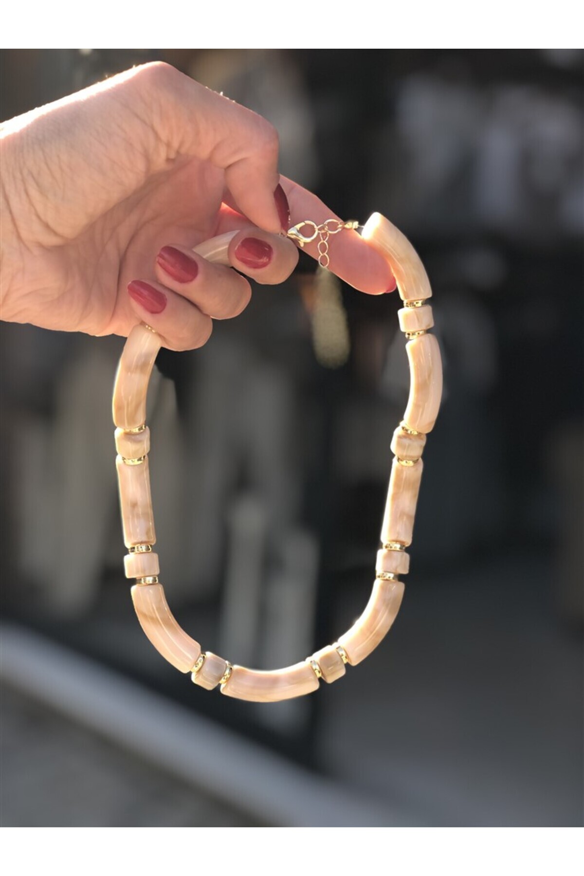 Gözde Tasarım Butik-Women's Natural Imported Bone Necklace 4