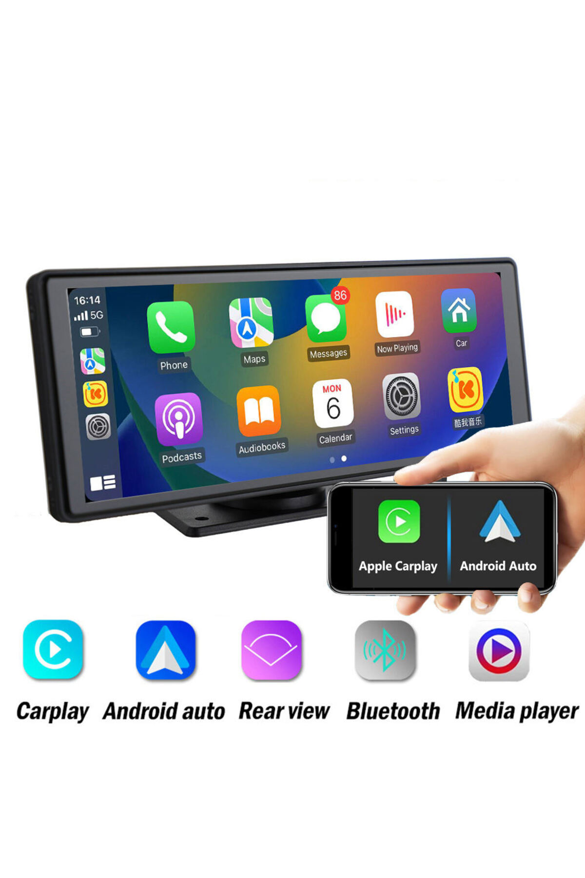 TechTic Kablosuz Tak Çalıştır 9.3İnç Apple Carplay Ve Android Auto