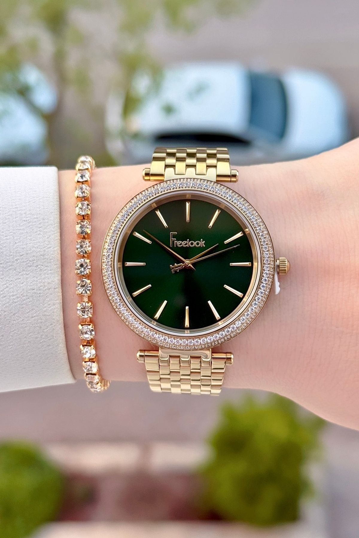 Freelook Kadranı Yeşil Kordonu Sarı Renk 24 Ay Garantili 38 Mm Kadın Kol Saati Ve Bileklik