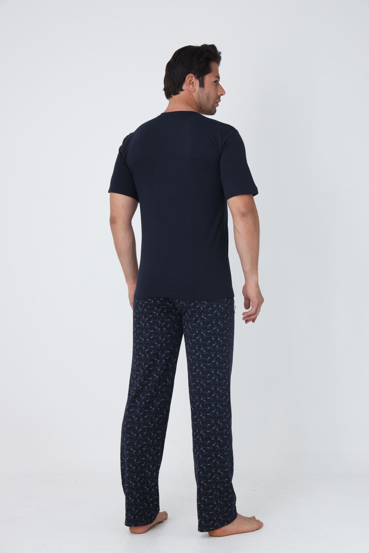 FAMESTEKSTİL-Men's Plaid Summer 100% Cotton Short Sleeve Comfortable Pajama Set 3