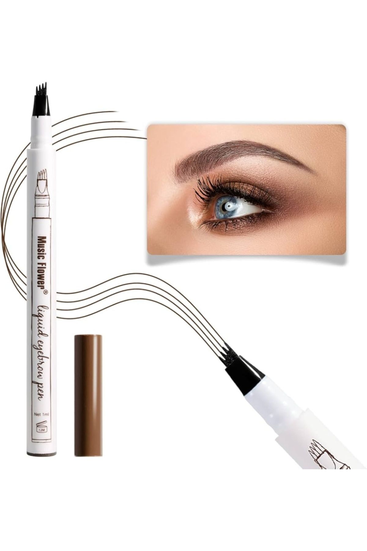 Makeup Creion Sprancene Cu Efect Microblading, , Fine Sketch Tattoo, Coffee - One Size