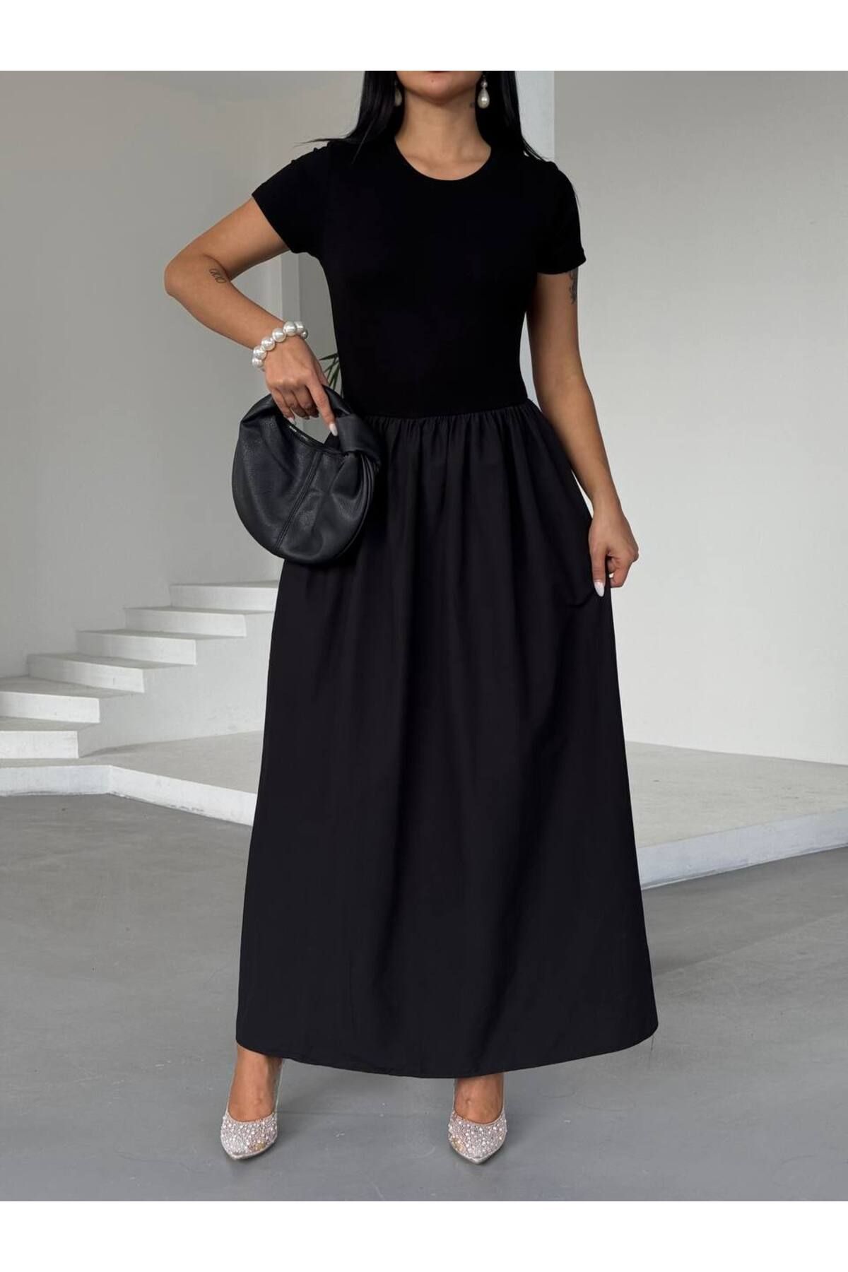 ILLE-Short Sleeve Flounce Maxi Dress 2
