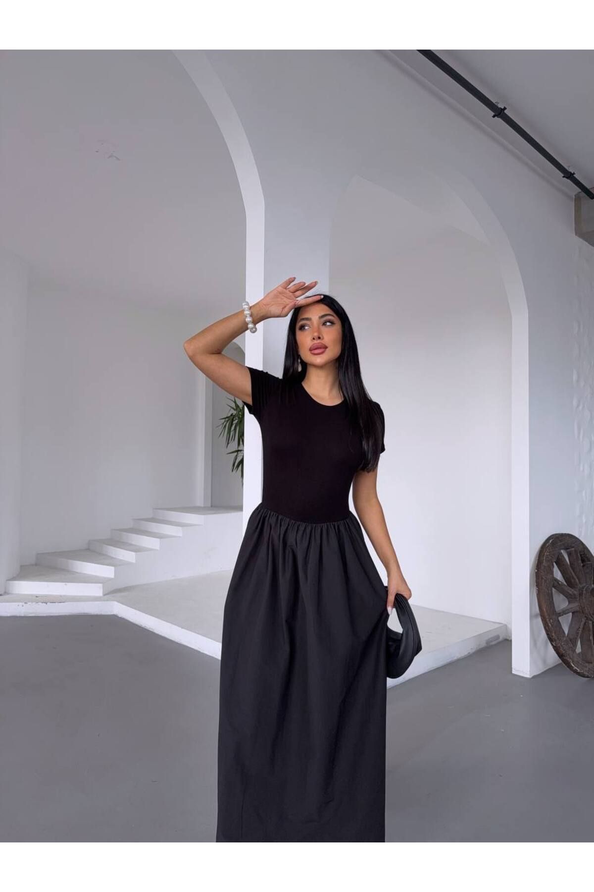 ILLE-Short Sleeve Flounce Maxi Dress 4