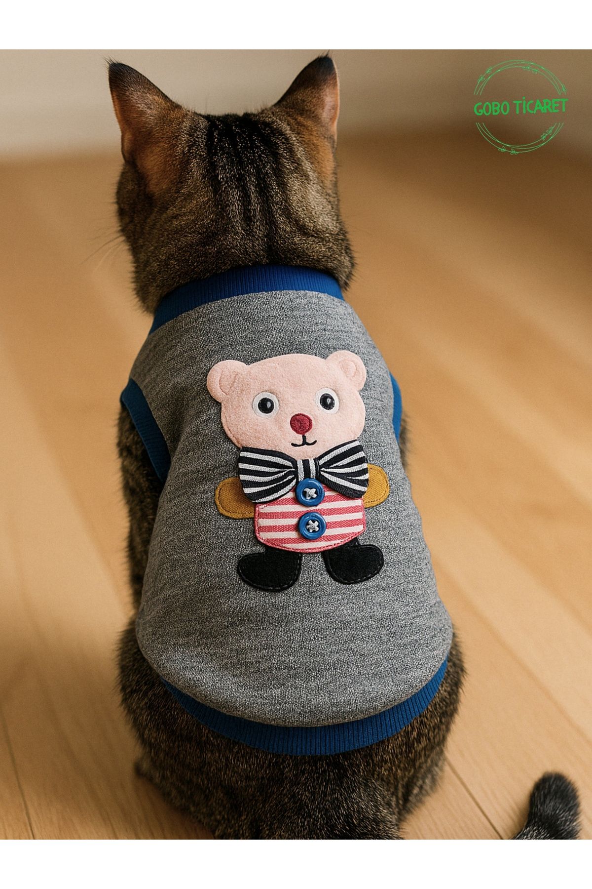 Goboticaret-Cute White Teddy Bear Accessory Appliqued Gray Cat Dog Outfit Dress 2
