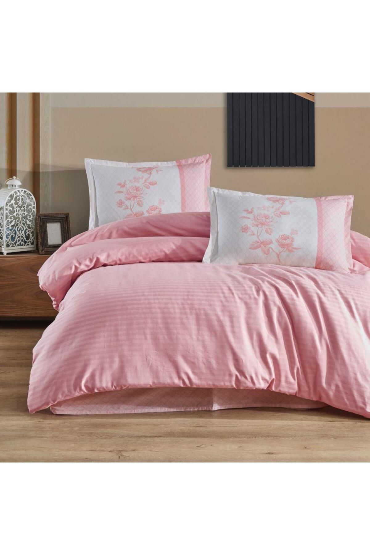 doremodam Butik Serisi Çizgili Ranforce Çift Kişilik Nevresim Takımı Suave v8 Pudra - 76388-1453