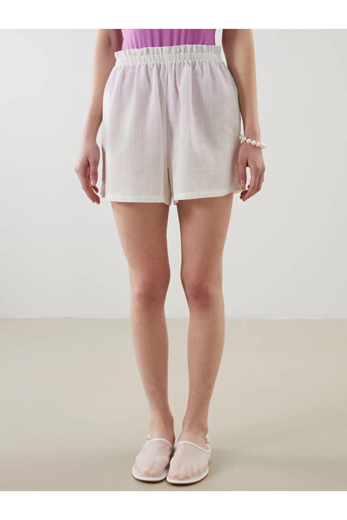 LC Waikiki-Lcw Dream Ecru Women's Beach Shorts with Elastic Waist 2