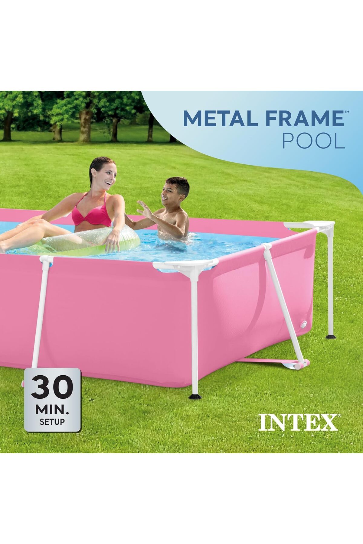 Intex-Above-Ground Rectangular Swimming Pool with Dual Outlet, Pink, 2.2m x 58cm by Intex 5