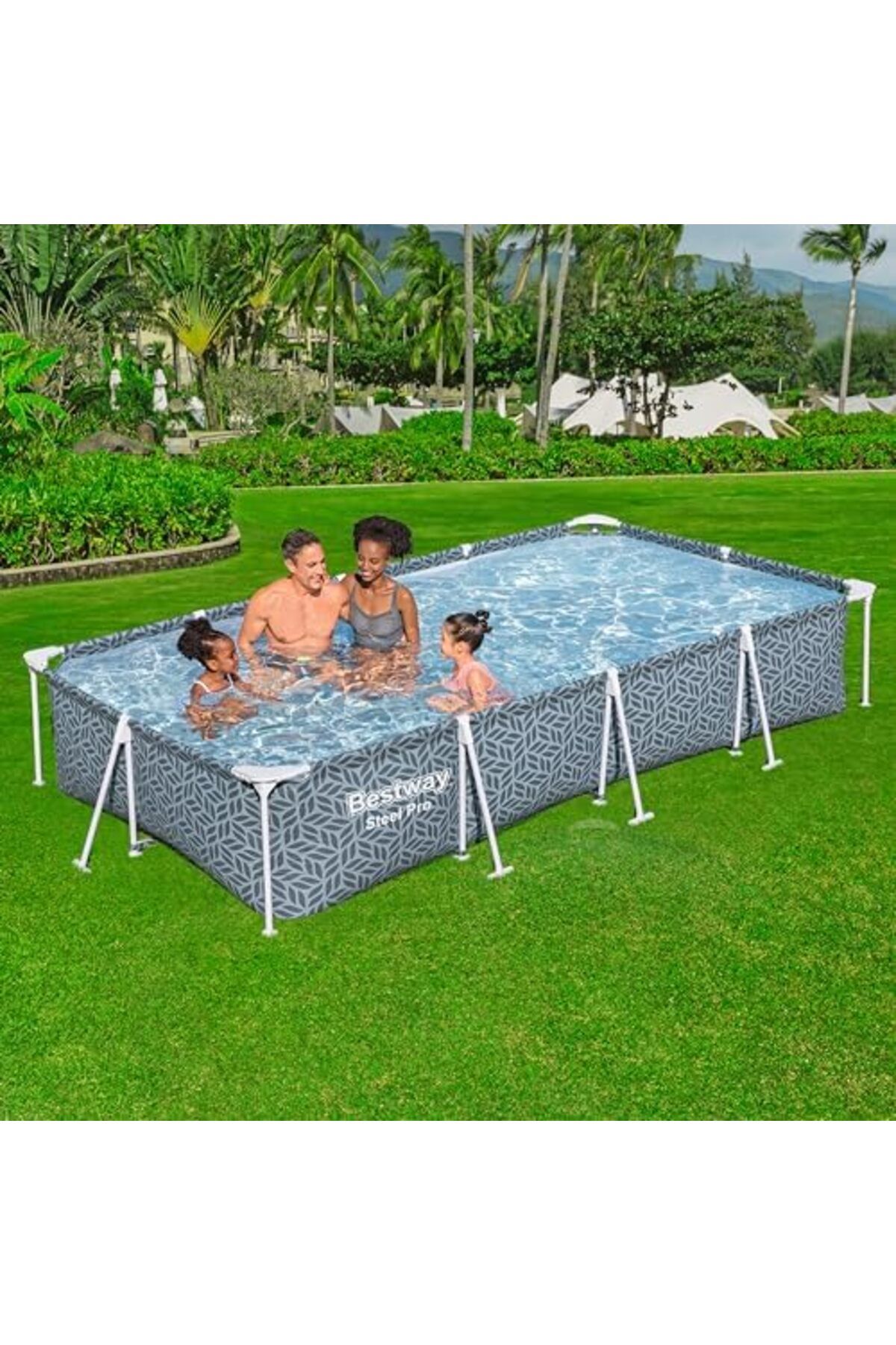 BESTWAY-Steel Pro Frame Pool Without Pump 366 201 66 cm Square with Leaf Pattern 4
