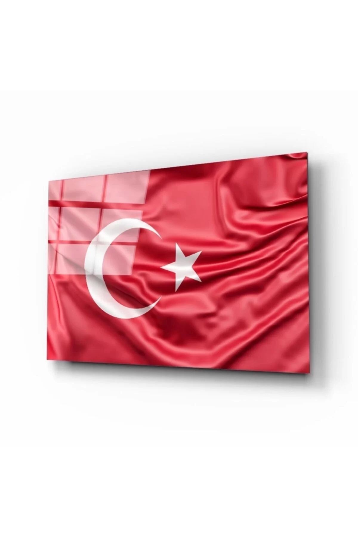 ÖYKÜ VE YİĞİT Türk Bayrağı Kırmızı Cam Tablo