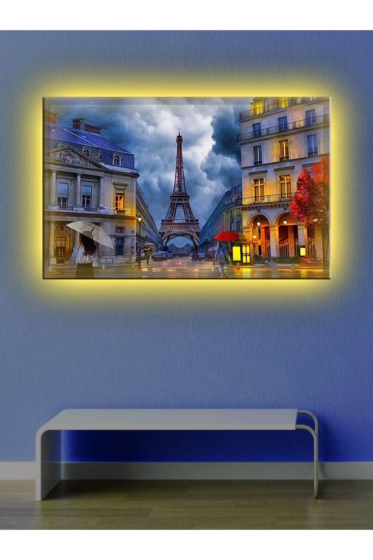 feifei Led Işıklı Paris Sokak Gecesi Tablosu