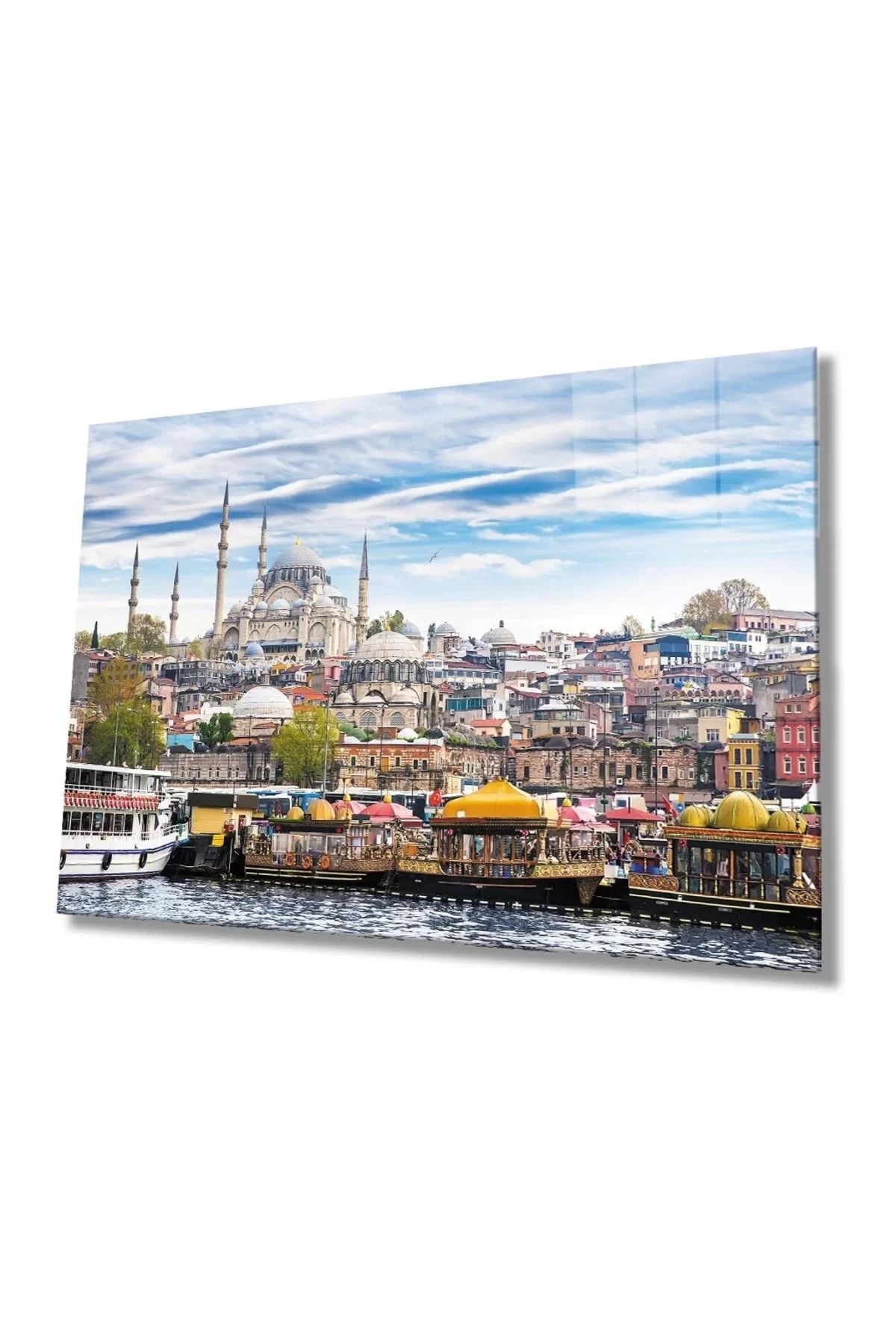 ÖYKÜ VE YİĞİT Istanbul Camii Manzaralı 4mm Dayanıklı Cam Tablo Temperli Cam