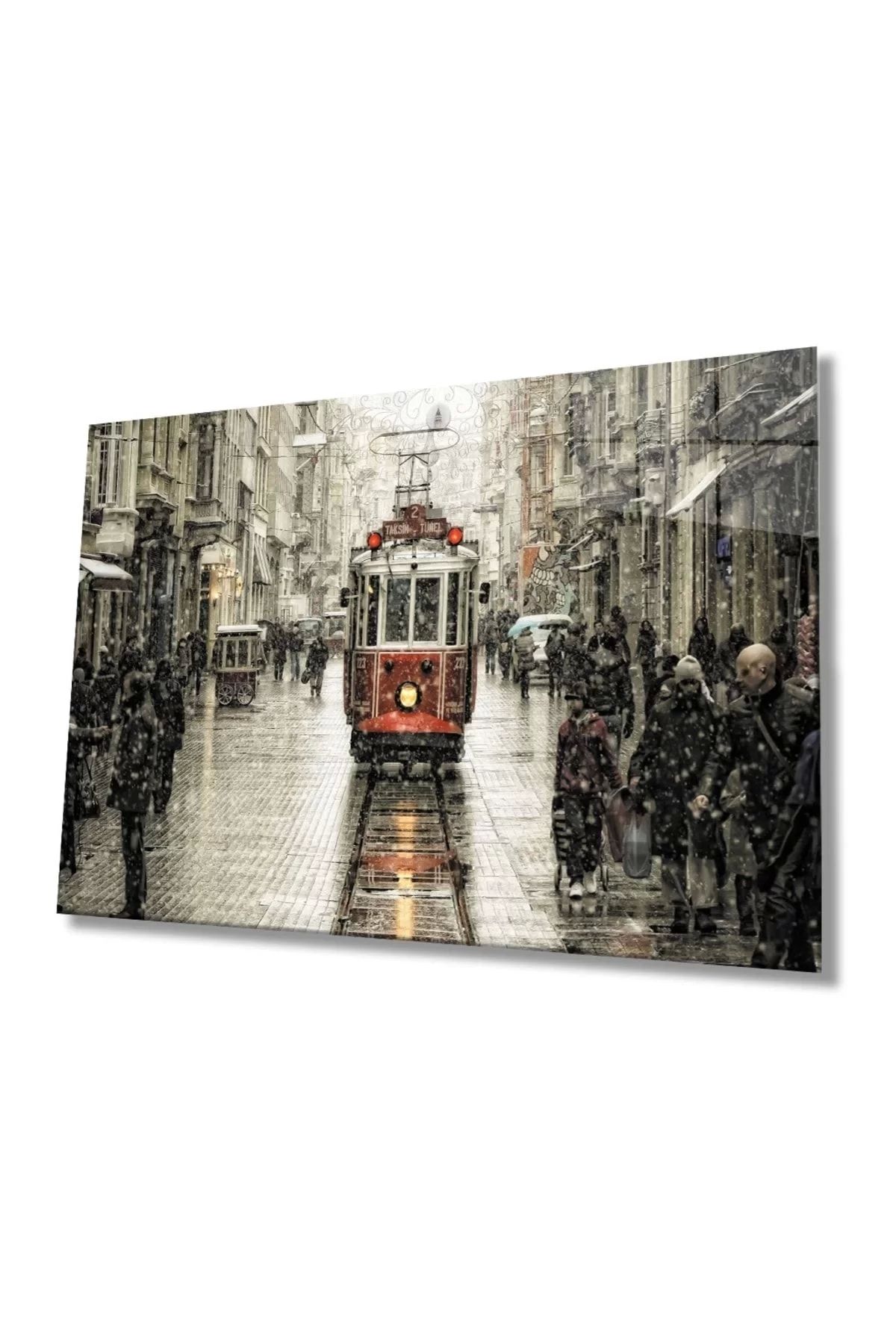 ÖYKÜ VE YİĞİT Istanbul Istiklal Caddesi Manzara Dayanıklı Cam Tablo Hediye