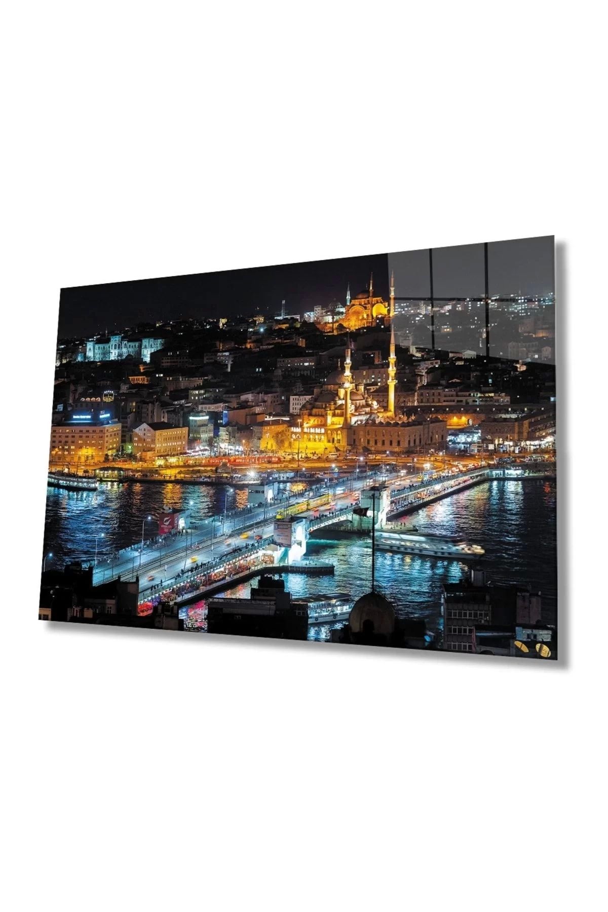 ÖYKÜ VE YİĞİT Istanbul Gece Manzarası 4mm Dayanıklı Cam Tablo Temperli Cam