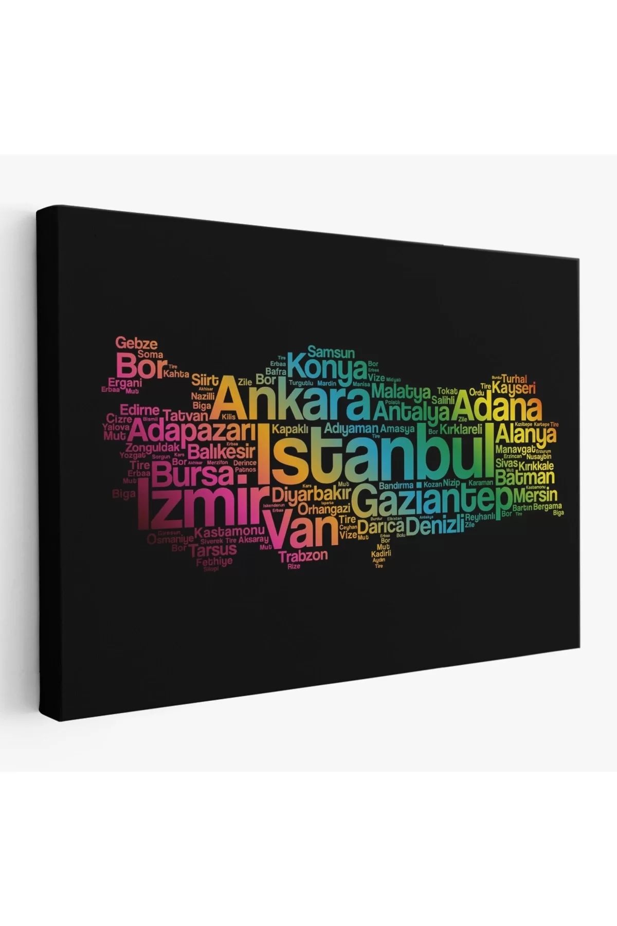 feifei İller İsimli Siyah Zeminli Dekoratif Kanvas Tablo 1016