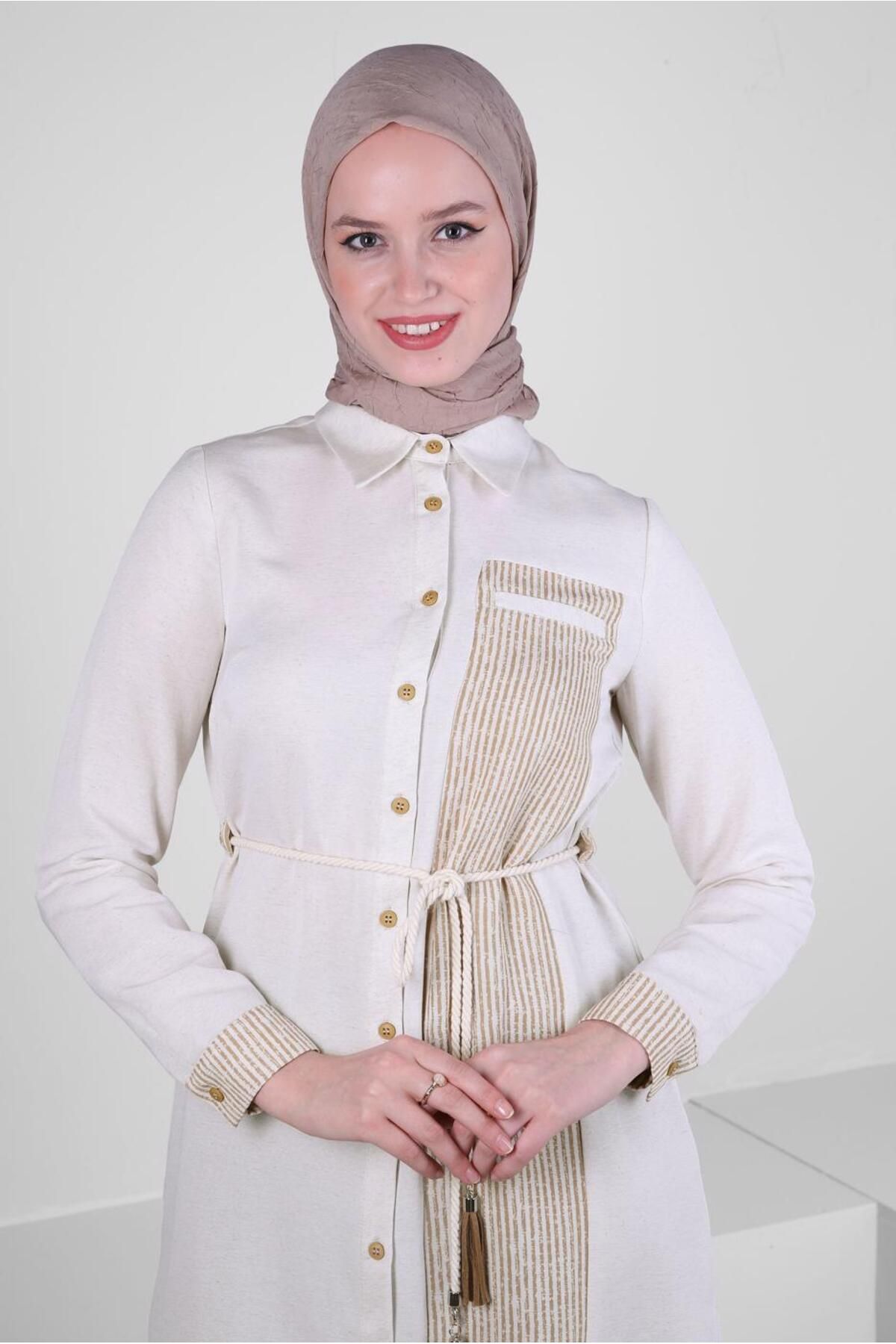 تونیک ساده کمربند راه راه 43632 Alvina