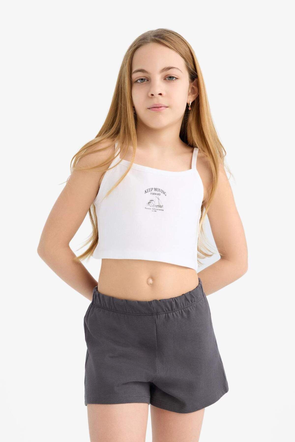 DeFacto-Girl's 2-Piece Set Printed Tank Top Elastic Waist Shorts E5696A825Hs 4