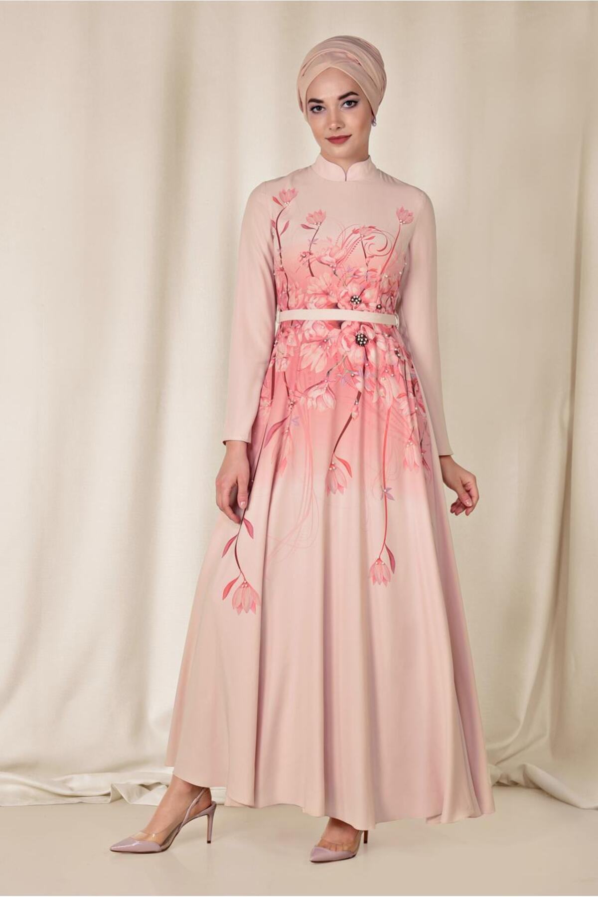 آلوینا لباس مجلسی طرحدار گلدار با کمر کشی ۴۱۴۴ آلوینا لباس مجلسی طرحدار گلدار با کمر کشی ۴۱۴۴