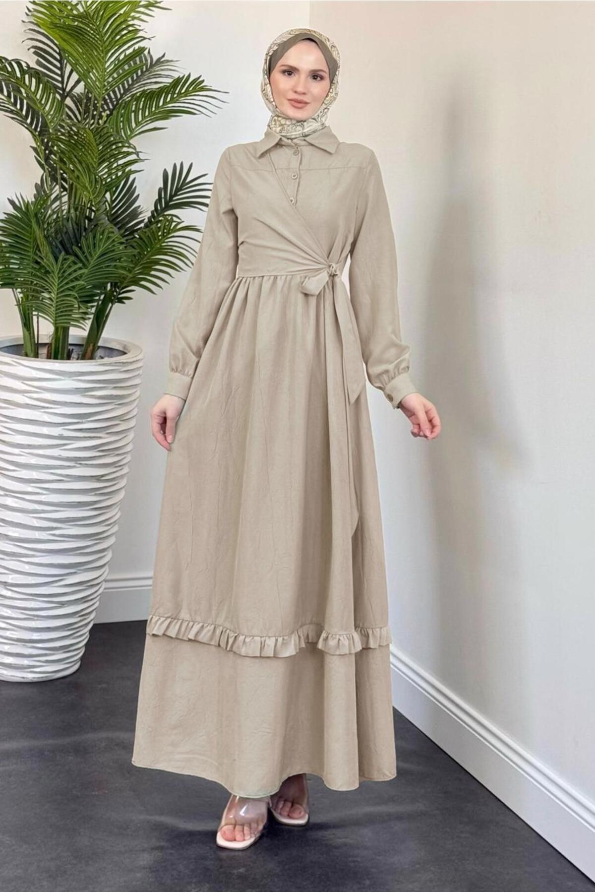 TRENDTESETTÜR-Women's Beige Lace-Up Dress t 5026 1