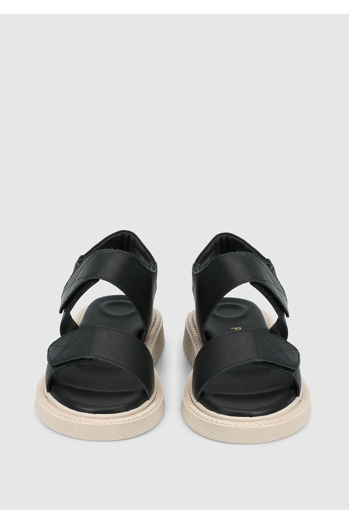 Provoq-Black Leather Women's Flat Sandals 3