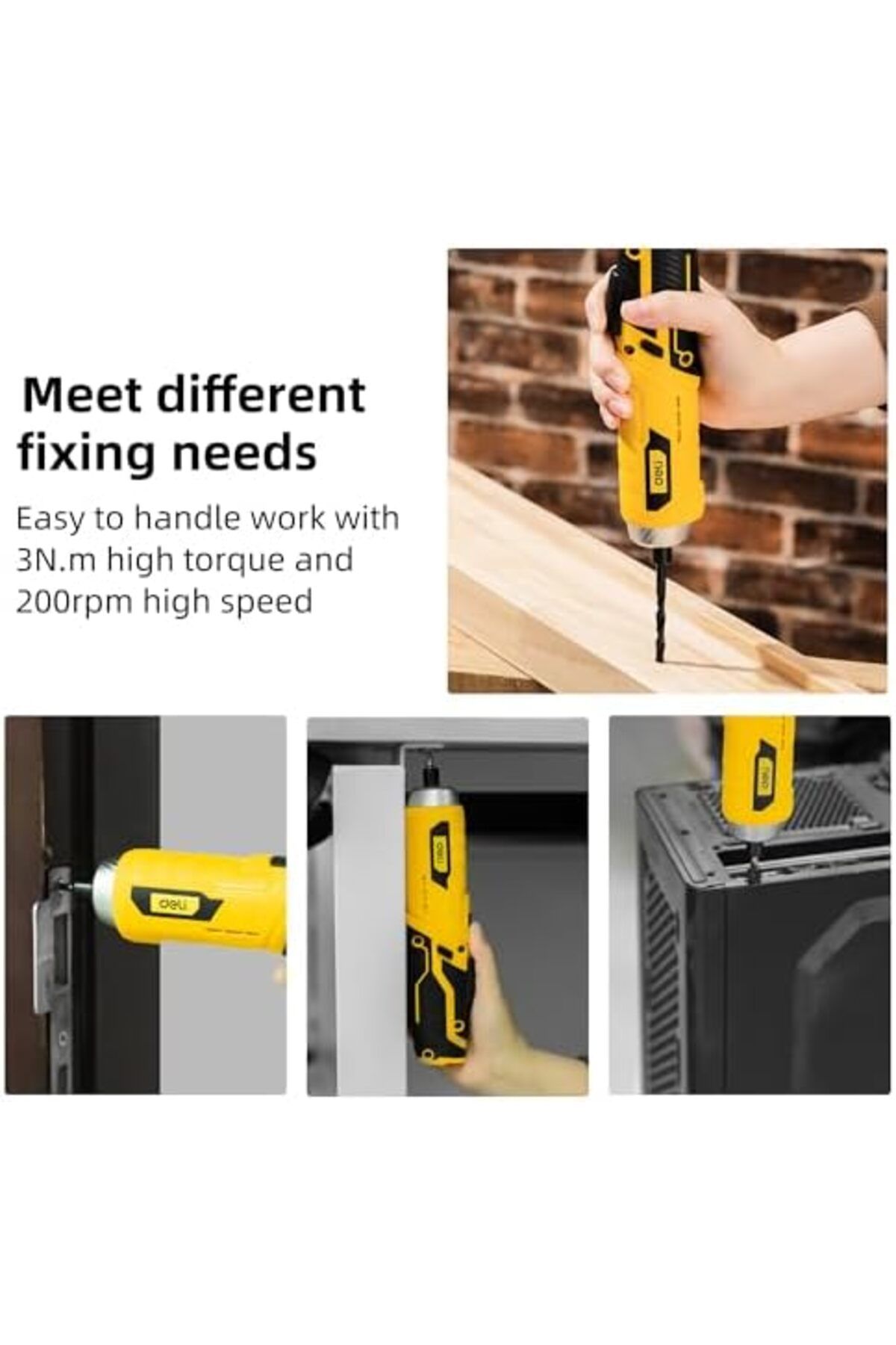Deli-Cordless Screwdriver Set with Rotatable Handle, Auto LED Light, and Rechargeable Design 6