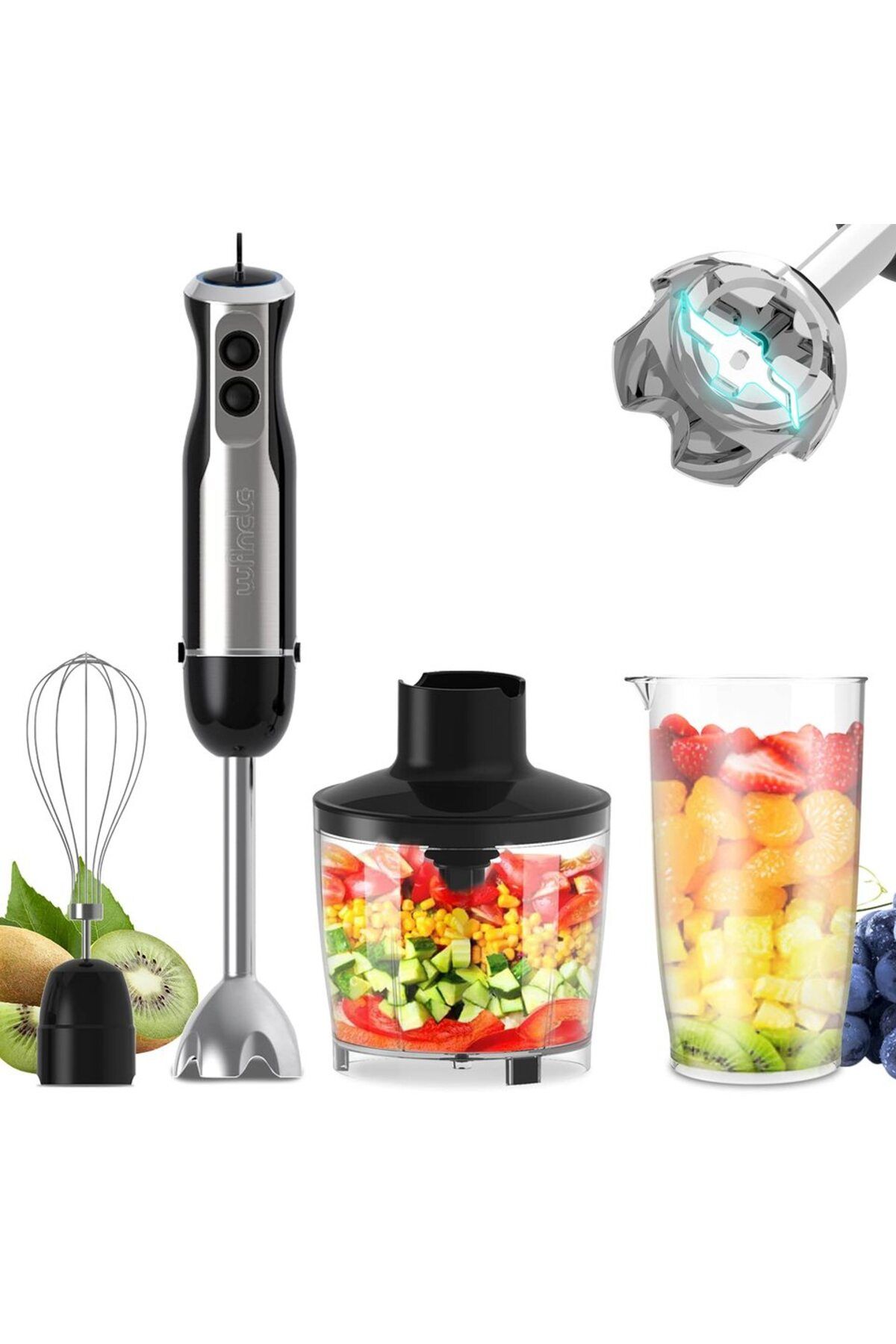 Choice-4 in 1 Eu plug HB-6008 Wancle 1000W Immersion Hand Blender 4 in 1 Powerful Stick Blender Mixer 16 Sp 1