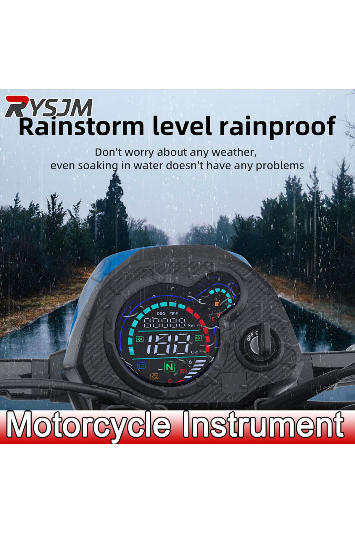 RYSJM-Motorcycle Speedometer Digital Tachometer Speed Meter TRIP ODO KMH LCD Odometer With Turn Signals... 1