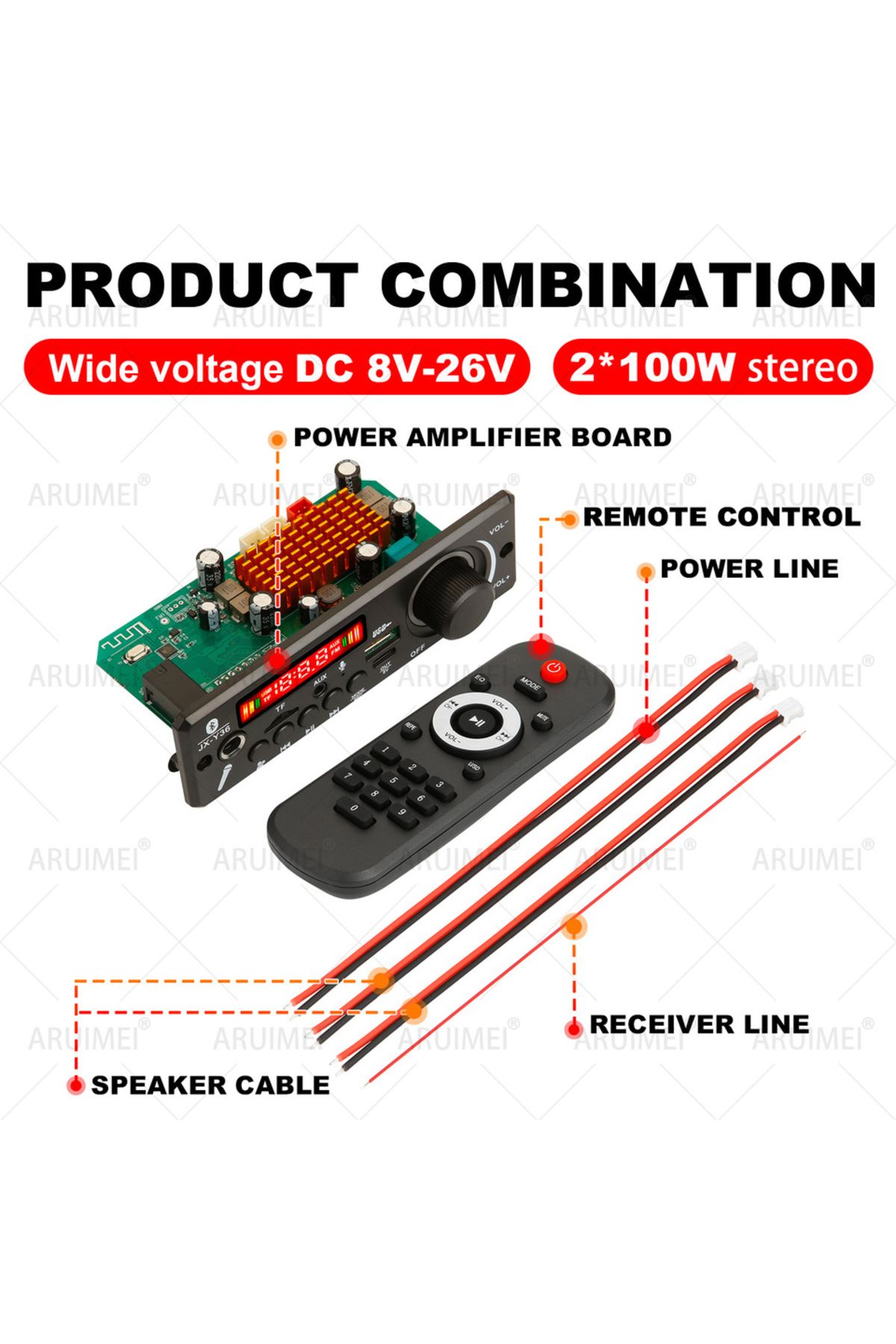 Choice-Large remote control Bluetooth 5.1 DIY 200W Amplifier MP3 Decoder Board 12V Microphone FM Radio TF U 1
