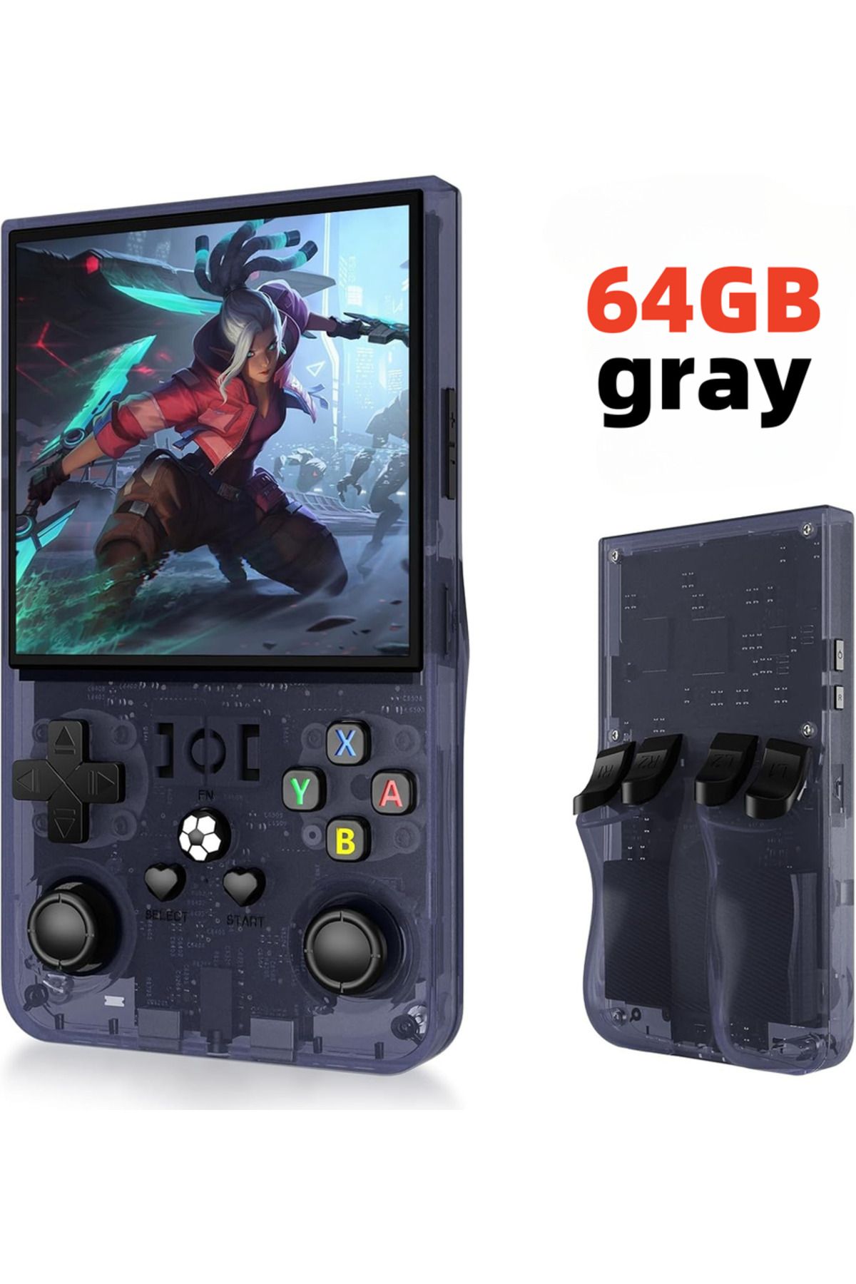ZUIDID-gray 64GB R36 pro Open Source Retro Handheld Video Game Console with 3.5 Inch IPS Screen 128GB Porta 1