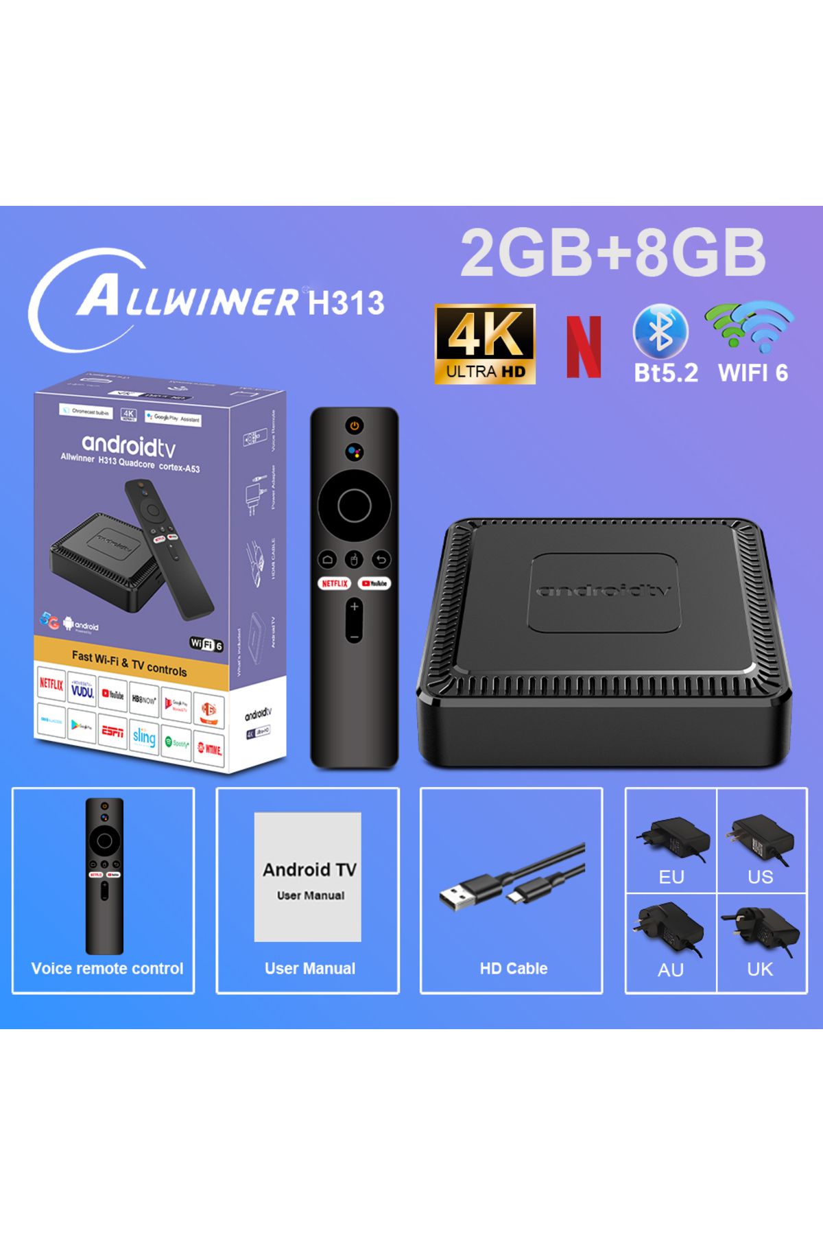 Choice-Eu Plug 2gb 8gb 2025 High Quality Q7 Smart Android Tv Box Wifi6 Bluetooth 5.2 Voice Google Assistan 1