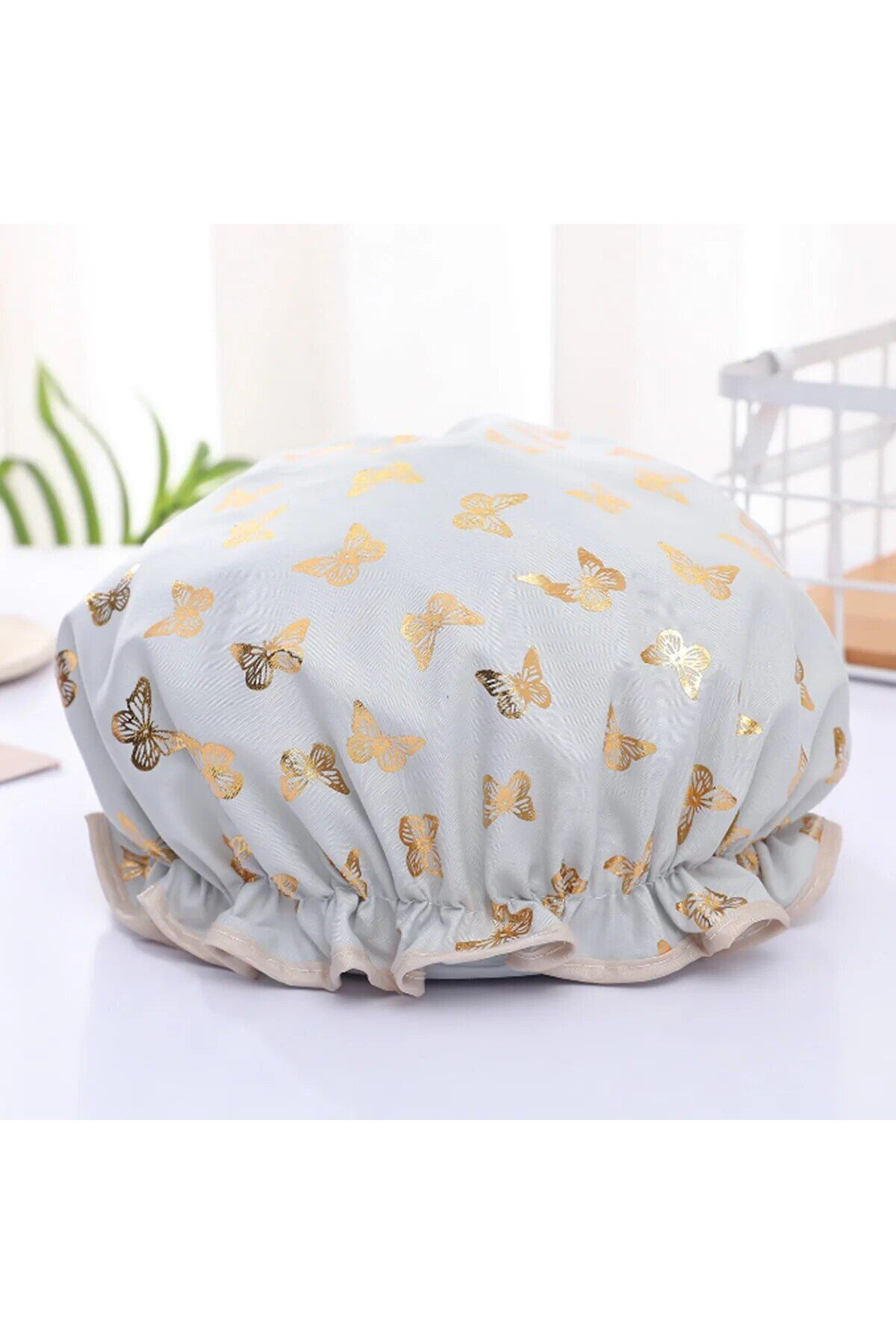 Choice-Green Hot sales Double Shower Cap Waterproof Hair Cap Hot Gold Printed Terylene Cotton Shower Cap B 1