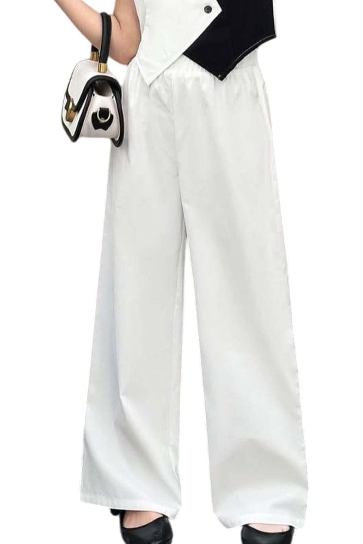 Riccotarz-Girl Asymmetrical Cut Double Color Vest Palazzo Pants Bottom Top Set 7