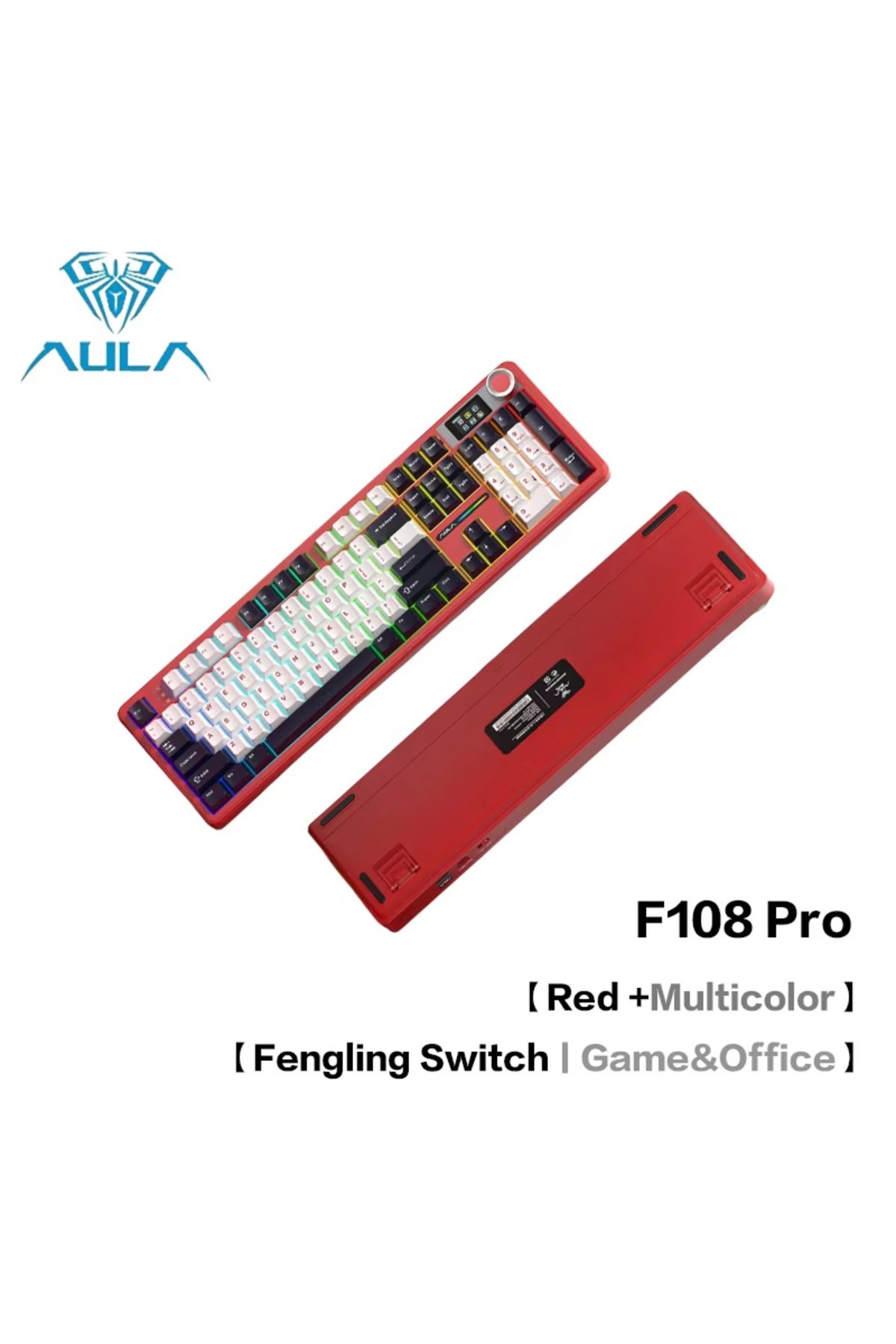 Choice-F108 Pro Red Mix Aula F108 Pro Mechanical Keyboard Three-mode Bluetooth /2.4g/ Wired Customized Full 1