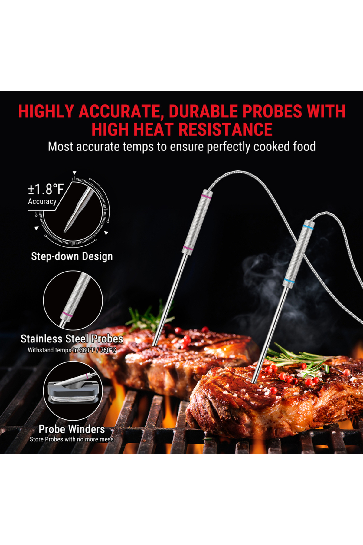 Choice-Thermopro Tp829 Backlight 4 Meat Probes 300m Wireless Barbecue Oven Thermometer For Meat Digital ... 6