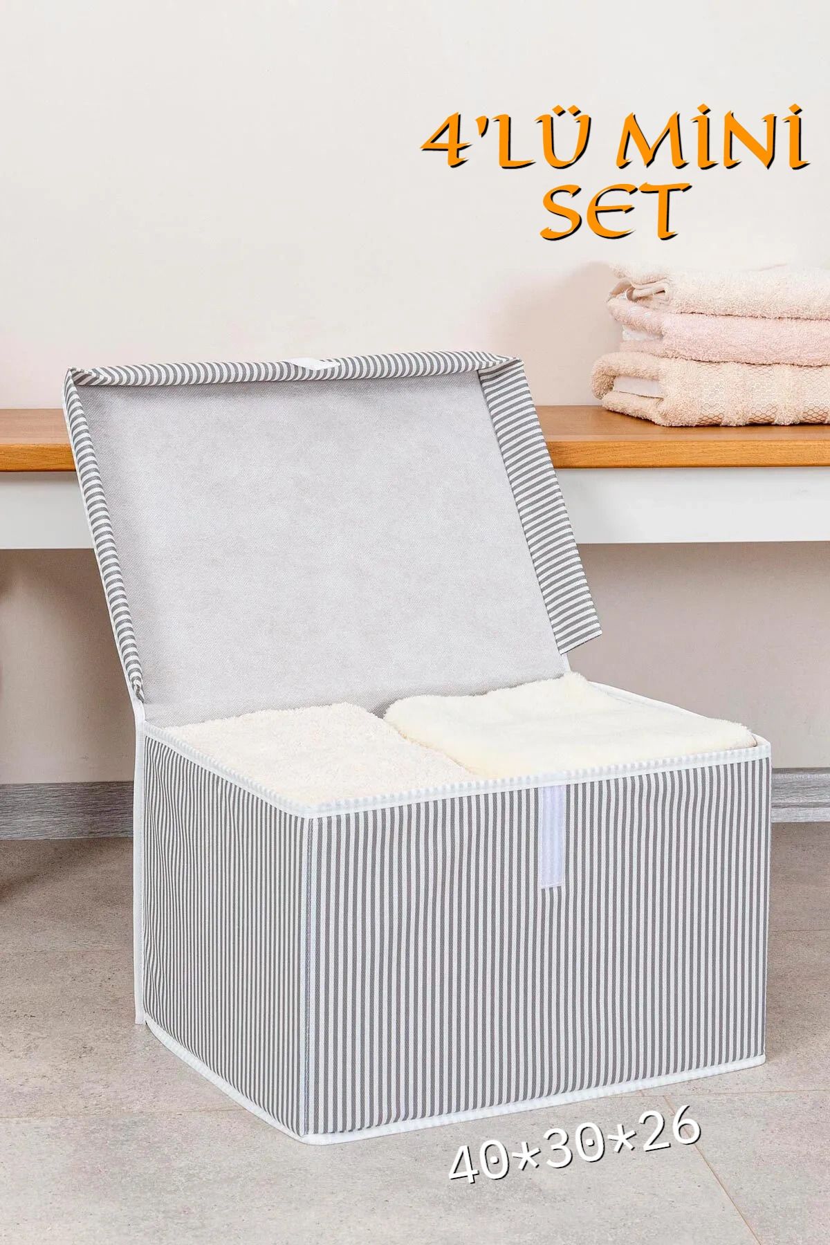 VERKFİ-4 Pieces Multi-Purpose Mini Size Bag with Cover Storage Box 40*30*26 2