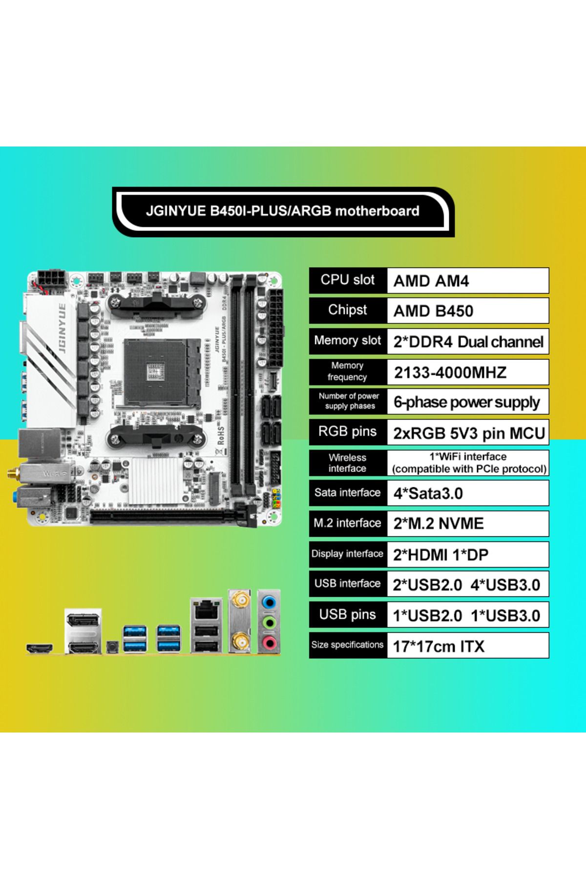 Choice-تدعم اللوحة الأم للكمبيوتر JGINYUE ITX AMD AM4 B450 ARGB ذاكرة الوصول العشوائي لسطح المكتب DDR4 وفتحة وحدة المعالجة المركزية AM4 NVME NG... 6