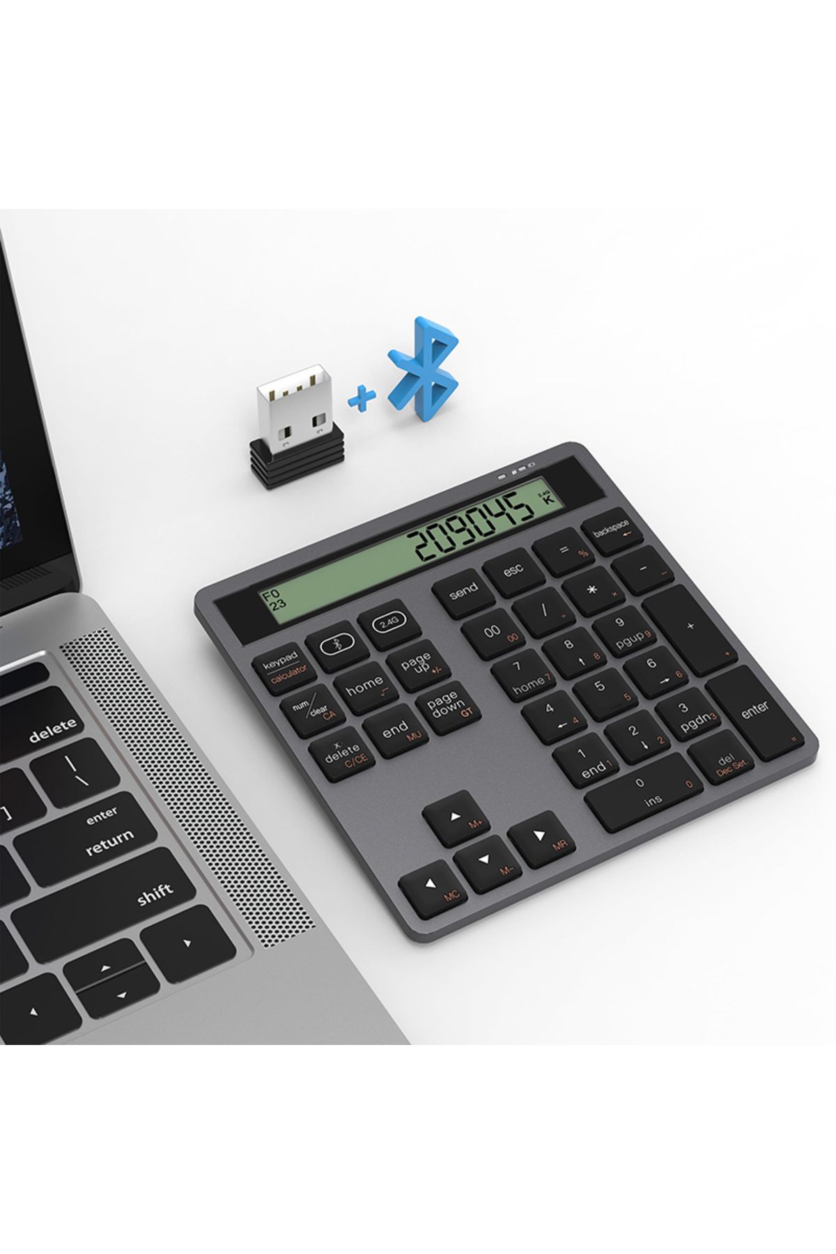 Choice-Grey 2.4G Wireless Bluetooth Numeric Keyboard with Screen Display Calculator 2 in1 Portable Wireless 1
