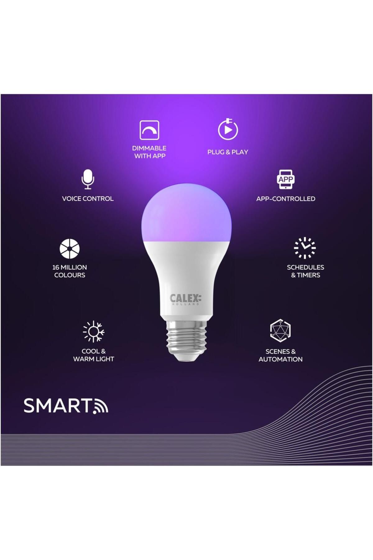Calex-Set of 2 smart RGB LED bulbs Calex, Wi-Fi, A60, E27, 9.4W, 806 lm, dimmable, white and colored light 8