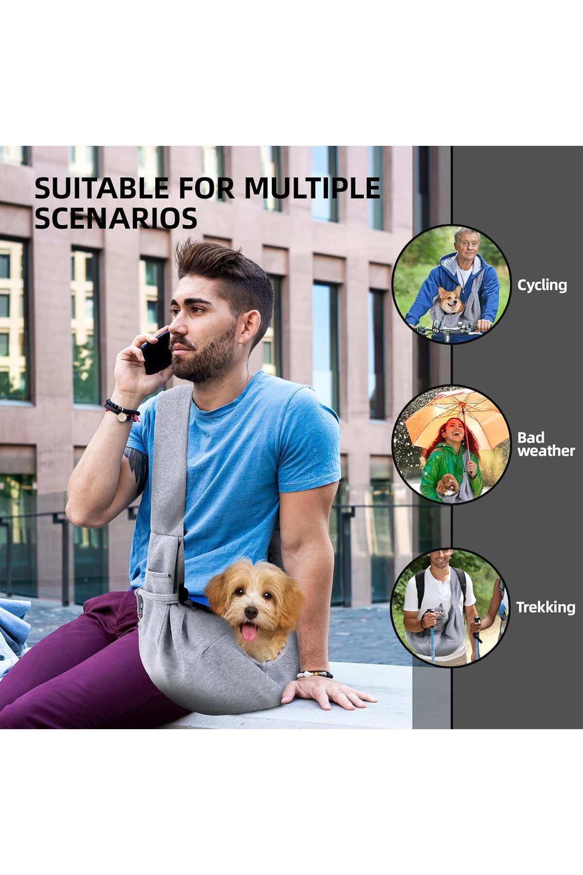 COOYA-Multipurpose dog carrier, soft and breathable, safe and portable, reversible, with storage bag, gray 6