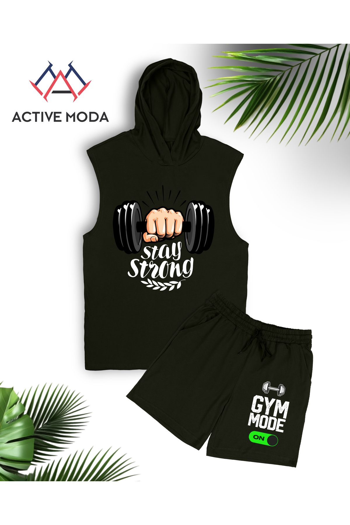 ACTIVE MODA -KADIN BASKILI stay Strong KISA KOLLU TSHIRT-ŞORT TAKIMI 2 Lİ BÜYÜK BEDEN OVERSİZE