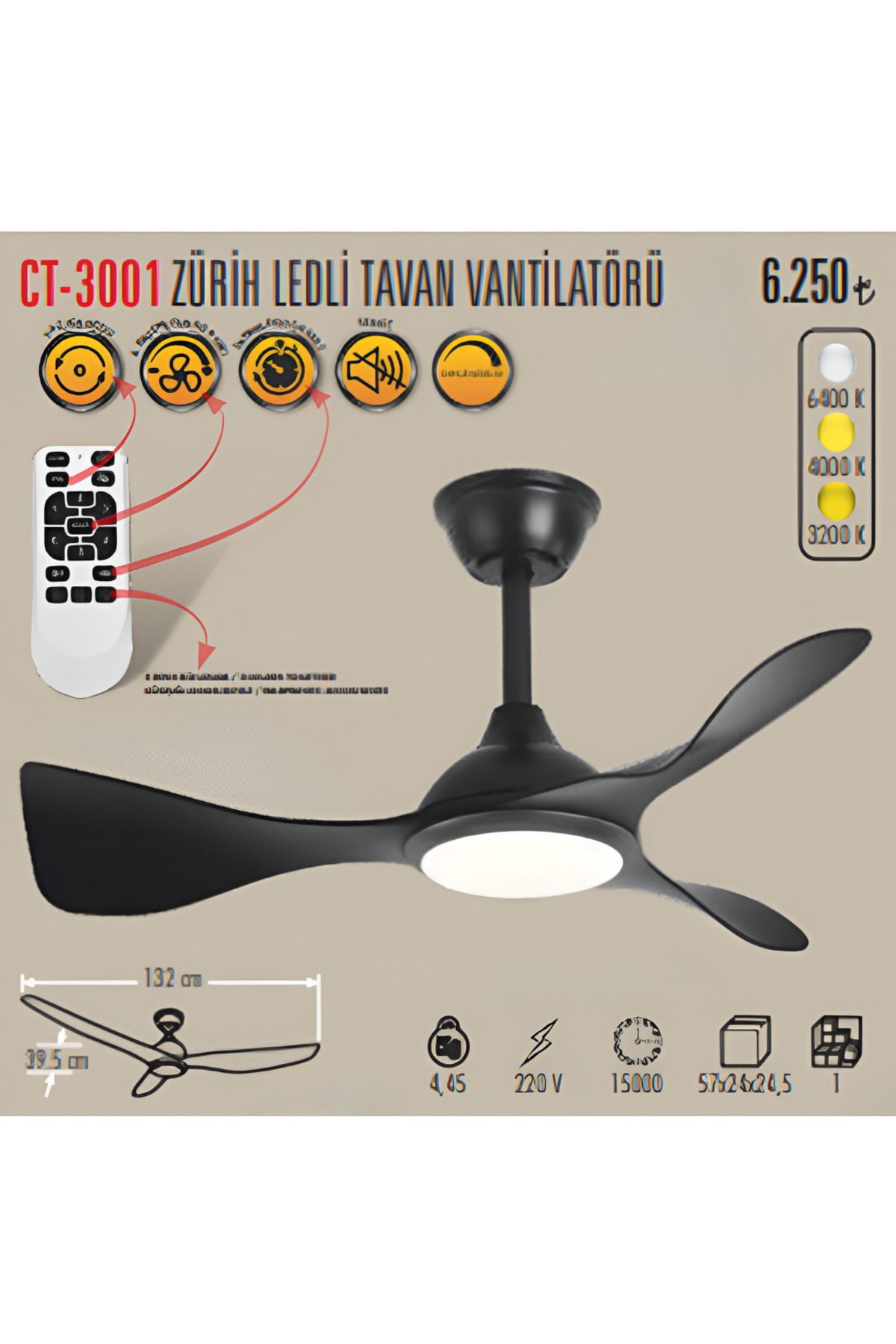 Cata LEDLİ VE SESSİZ TAVAN VANTİLATÖRÜ